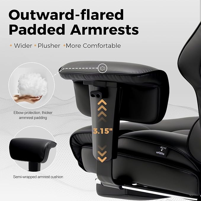 GTPLAYER Big and Tall Gaming Chair 400lbs Heavy Duty Office Chair with Foot Rest & Ergonomic Pocket Spring Cushion, High Back Lumbar Support for Lower Back Pain Relief, Ergo Black - Image 5