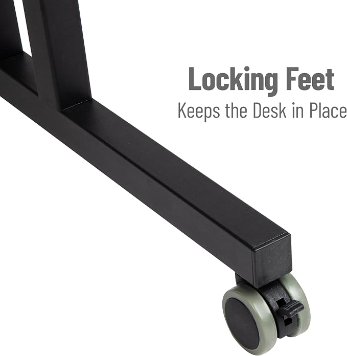 Mind Reader Standing Desk, Adjustable Height Laptop Workstation, Portable Rolling Desk on Wheels, Two-Tier Metal Frame, Black - Image 7