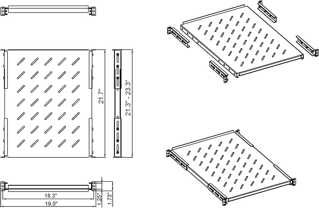 Aeons 1U 19-inch Fixed Rack Server Shelf Vented 4 Post Rack Mount Shelf 21.5 inches Adjustable Mounting Depth, for IT Data Network Cabinet Enclosure Equipment - Image 6
