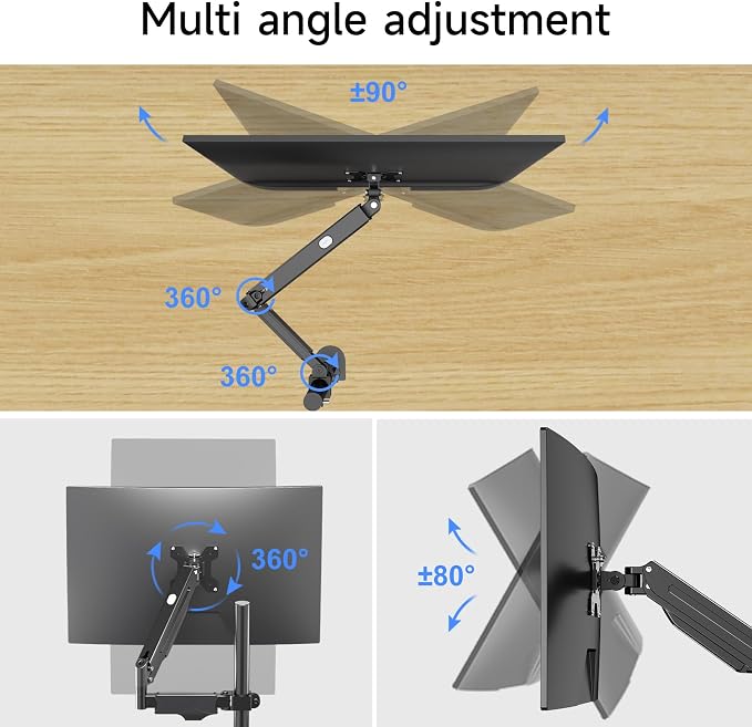 Pholiten Single Monitor Arm, Gas Type, Double Articulated | 35MM Pole Mount, Supports 13-32 Inches, Load Capacity 22.0 lbs, VESA 75-100mm - Image 4