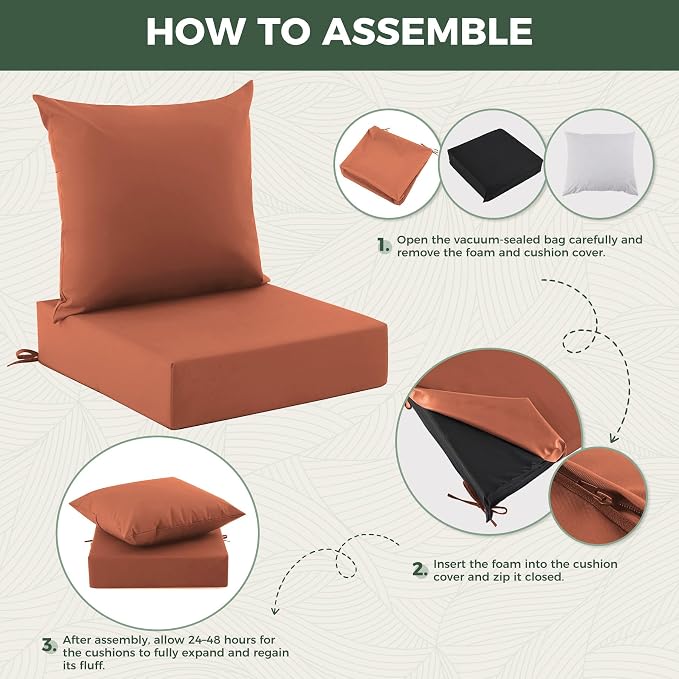 Outdoor Cushions for Patio Furniture, Outdoor Seat Cushion Set 24 x 24 x 4 Inch, Waterproof & Fade Resistant Outdoor Chair Cushions, Deep Patio Chair Cushion with Removable Cover, Spice - Image 6