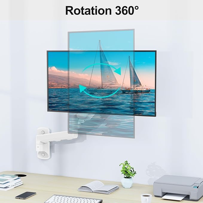 Single Monitor Wall Mount Fits 17-32" Computer Screens. White | Single Wall Arm Holds up to 19.8lbs, Height Adjustable Gas Spring Wall Stand Tilt, VESA Mount 75/100 - Image 8