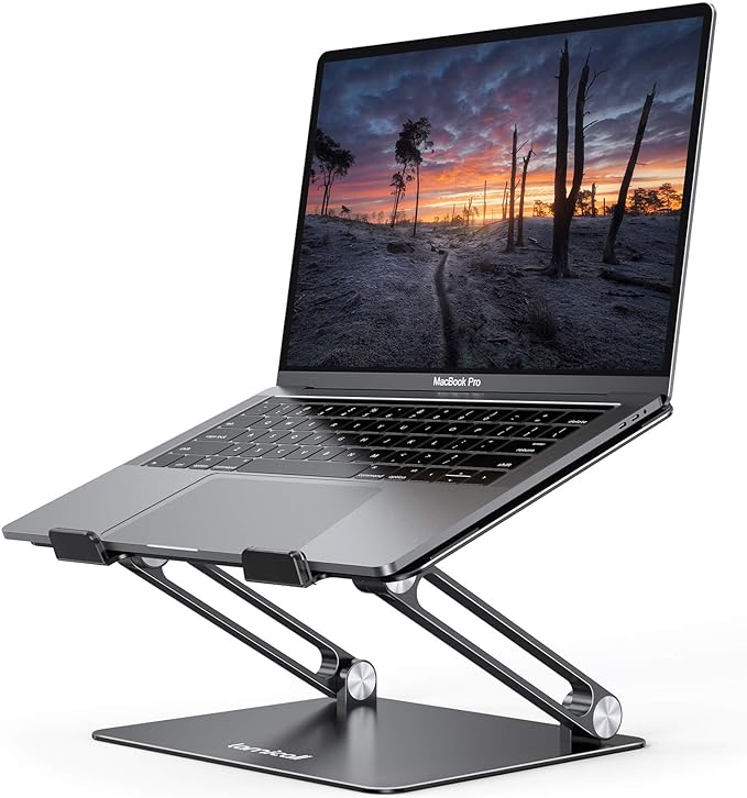 Lamicall Adjustable Laptop Stand for Desk for MacBook Air Pro HP 10-17.3'' | Aluminum Computer Notebook Holder, Portable Laptop Riser, Foldable Ergonomic Office Desk Accessories for Dell XPS Black by Lamicall