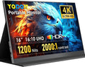 Yodoit 4K Portable Monitor, 16" 3840×2400 UHD IPS Travel Screen 1200nit Sunlight-Readable with 145% sRGB, 2000:1 Contrast for Photo Editing Outdoor Work Compatible with Laptop PC Mac PS5 Black by Stayconnectedstayproductive