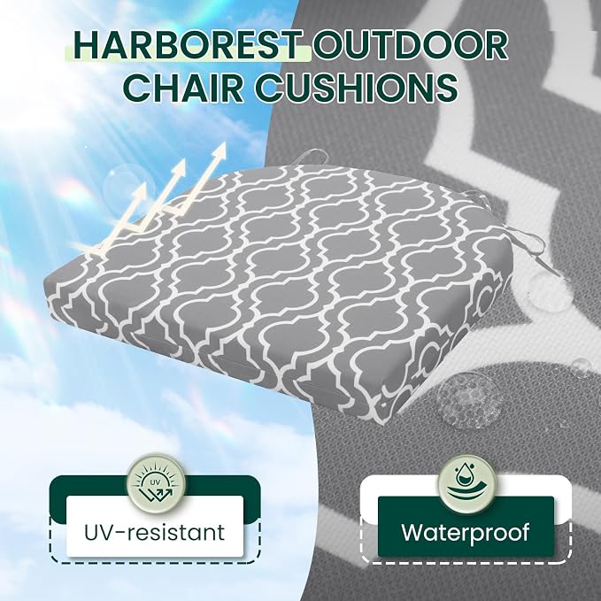 HARBOREST Outdoor Chair Cushions Set of 4, Water Resistant Patio Chair Cushions with Ties, Outdoor Seat Cushions for Patio Furniture, 17"x16"x2", Grey Geometry - Image 2
