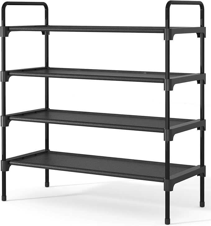 Kitsure Shoe Rack for Closet, Shoe Storage, 27.6" Wide - 4 Tiers, Black | Shoe Organizer for Closet, Entryway, Living Room, Space-Saving Shoe Shelf, Sturdy Zapateras Organizer by Kitsure