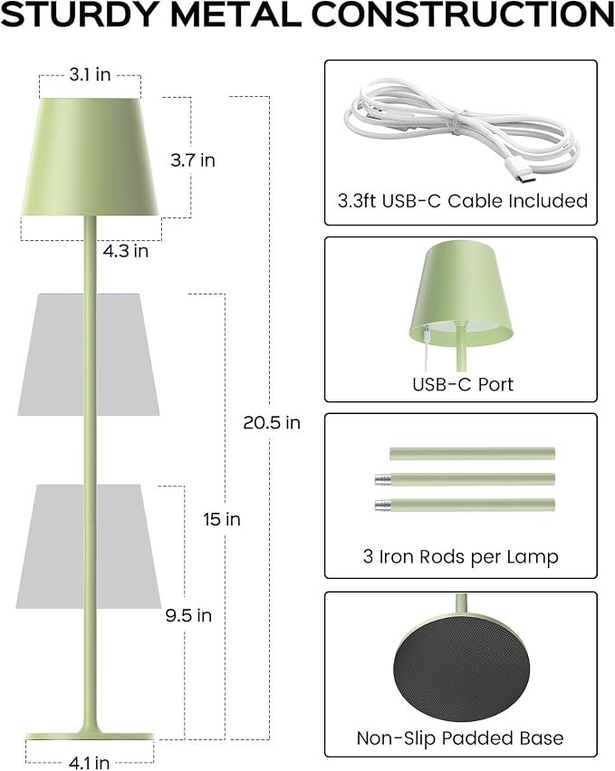 JACKYLED Cordless Table Lamps Rechargeable, 3 Adjustable Height, 5000 Capactiy Operated, 3 Colors Smooth Dimming, Portable LED W - Image 7