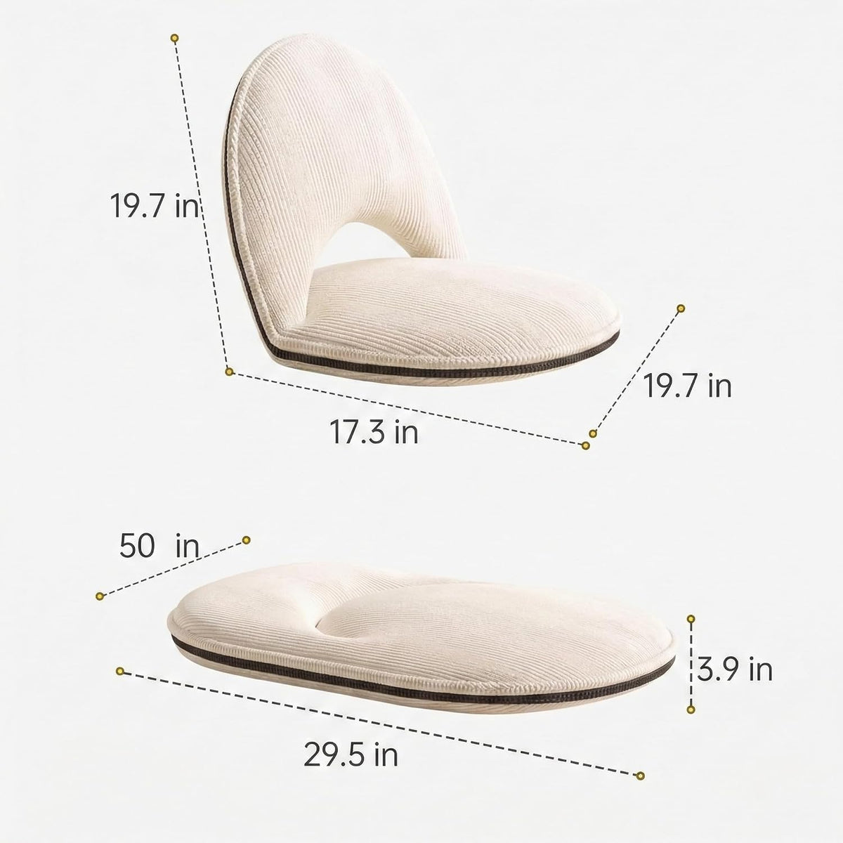 Foldable White Adjustable Floor Chairs with Back Support, Tatami Style Folding Floor Chair for Bedroom, Bay Window, Balcony, Living Room or Bedside – Single Seat Floor Lounger with Backrest Cushion - Image 2
