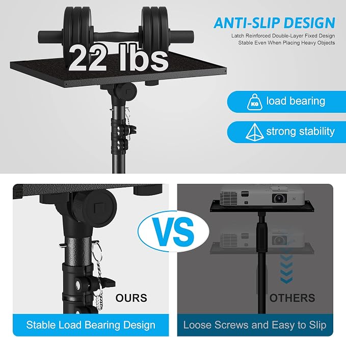 Projector Stand Tripod Laptop Stands Height Adjustable | from 23.5" to 46.5" with Gooseneck Phone Holder, Floor for Office, Home, Stage, Studio, Outdoor, DJ Racks Holder Mount - Image 2
