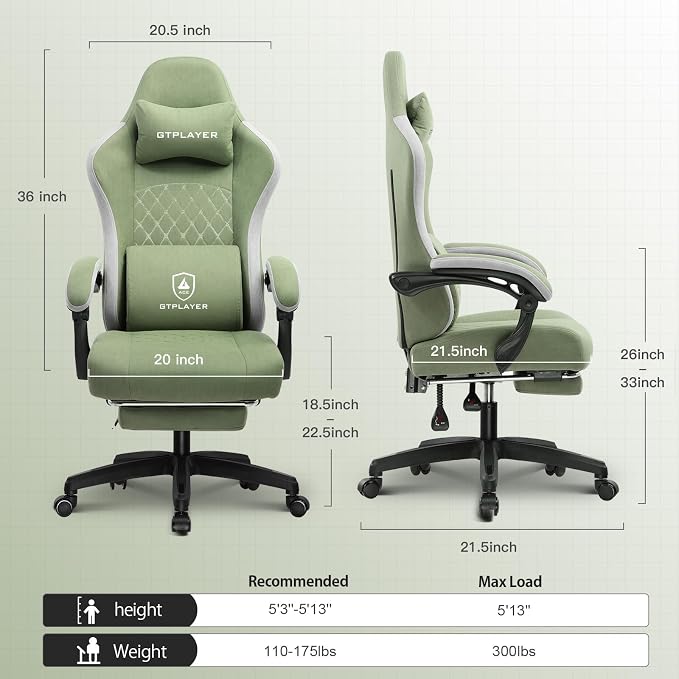 GTPLAYER Gaming Chair, Computer Office Chair with Pocket Spring Cushion, Linkage Armrests and Footrest, High Back Ergonomic Computer Chair with Lumbar Support Task Chair with Footrest - Image 3