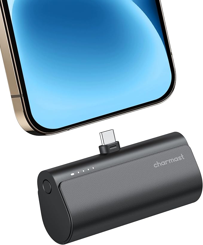 charmast Mini Portable Charger USB-C Connector, 5000mAh Small Power Bank | Lipstick-Size Battery Pack for iPhone 17/16/15 Samsung Android, Lightweight, Purse Ready, Direct Plug-in, 20W Fast Charging by charmast