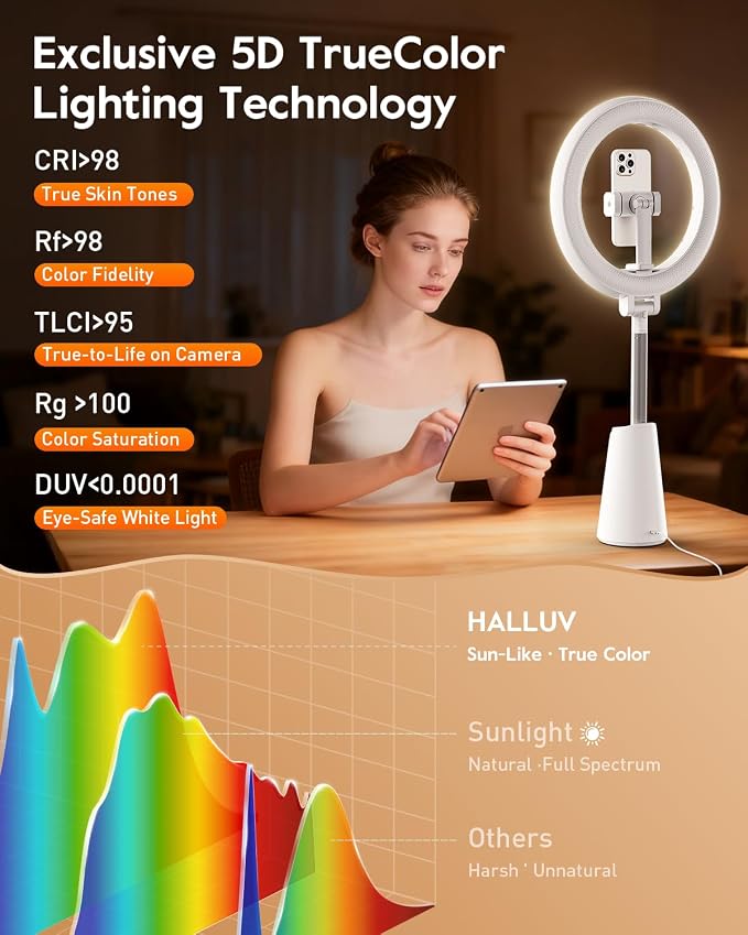 Ring Light for Makeup and Video Recording, 11" Desk Ring Light with 13.5" Stand & Phone Holders, Touch Control, Dimmable LED Selfie Light for Makeup, Video, Zoom Calls, Live Stream, YouTube&TikTok - Image 3