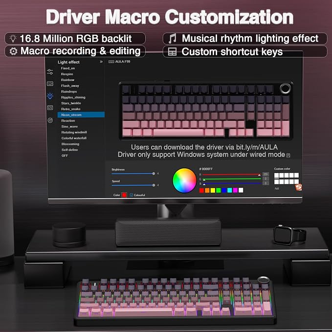 AULA F99 Pro Wireless Mechanical Keyboard with Knob,Tri-Mode BT5.0/USB-C/2.4GHz Hot Swappable Keyboard,Gasket Structure,Creamy Sound,RGB Backlit Computer Gaming Keyboards - Image 8