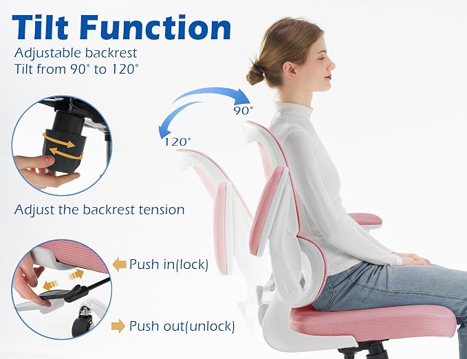TRALT Ergonomic Office Chair Desk Chair with Adjustable Lumbar Support | Desk Chair Comfy with Flip-up Armrests Ergonomic Chair - Mesh Computer Chairs for Adults, 330lbs, PU Leather (Pink, 1) - Image 6