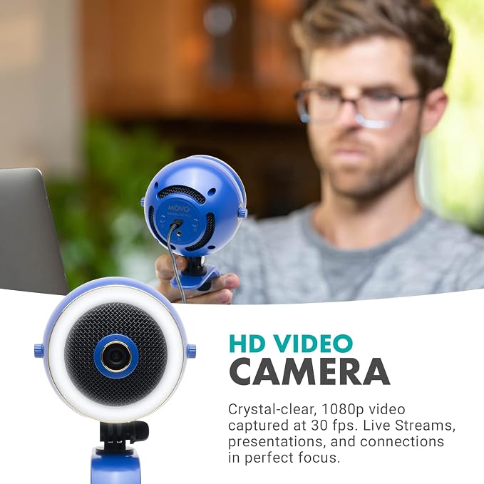Movo WebMic HD Pro All-in-One Webcam with Mic and Ring Light in Royal Blue- 1080p HD Camera, Pro Cardioid Condenser Microphone, LED Ring Light - HD Webcam for Streaming, Video Calls, Recording, Gaming - Image 4