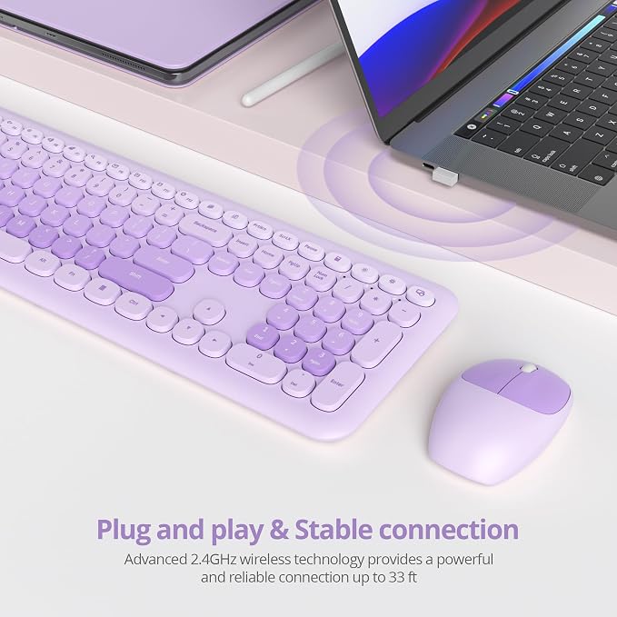 Surmen Cute Purple Keyboard and Mouse Wireless Silent, Full-Size Retro Typewriter Wireless Quiet Keyboard Mice Set Low-Noise 2.4GHz for Computer, Desktop, Laptop(6-Diary Purple) - Image 2