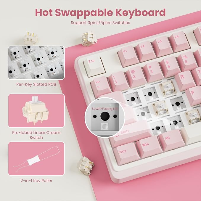 RK ROYAL KLUDGE N99 Wireless Mechanical Keyboard with Screen & Knob, BT/2.4G/USB-C, 96% Hot Swappable Custom Keyboard, Pre-lubed Linear Switches, Gasket Mount, RGB Mechanical Gaming Keyboard - Image 5
