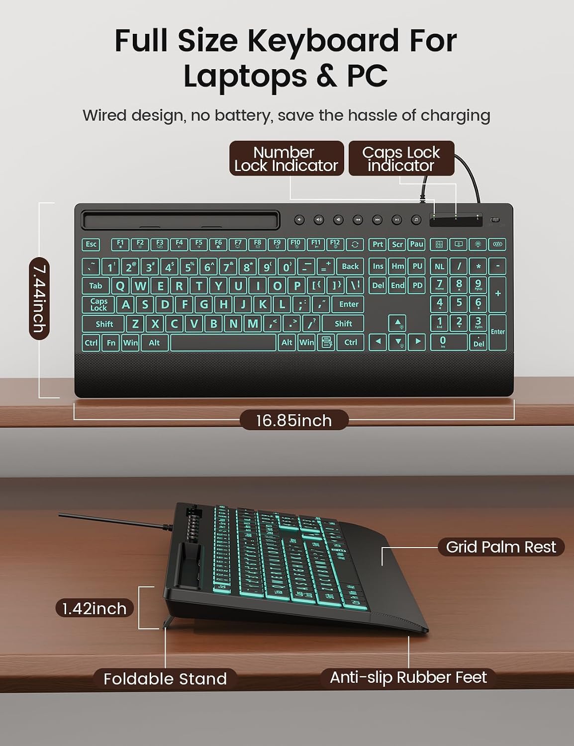 SABLUTE Wired Large Print Backlit Keyboard with Wrist Rest, K31PRO - Image 9