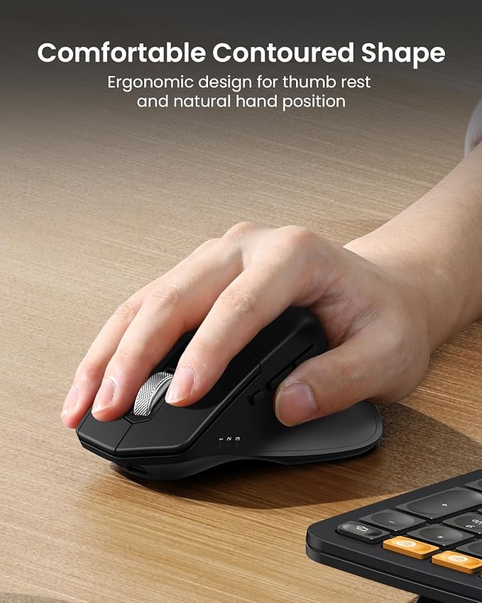 ProtoArc EKM01 Plus Wireless Ergonomic Keyboard Mouse Combo - Black | Full-size Split Keyboard with Cushioned Wrist Rest, Ergonomic Mouse, 3-Device Bluetooth/2.4G, USB-C Rechargeable - Image 5