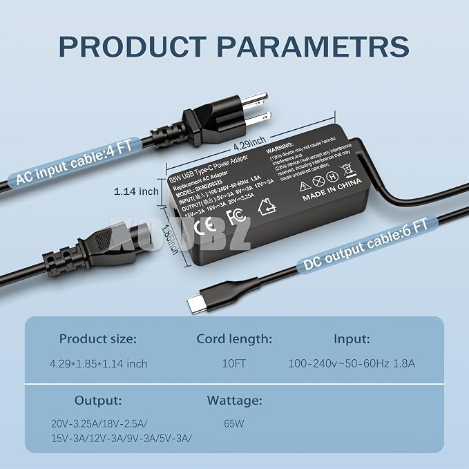 XOUBZ 65W UBS C Laptop Charger Compatible with Lenovo Thinkpad T480S T580S E480 E580 T14 T15 T16 E14 E15 X1 Carboon Yoga 7i 9i C930 C940 Chromebook C330 S330 300e Fast Power Adapter - Image 5