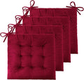 ELFJOY Set of 4 Square Chair Pads Indoor Seat Cushions Pillows with Ties Thick Soft Seat Cushion for Kitchen Dining Office Chair (18", Burgundy) by ELFJOY