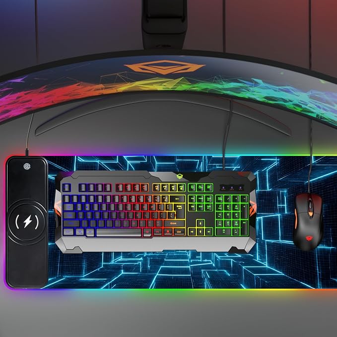 Wireless Charging RGB Gaming Mouse Pad, 31.5 x 11.8 Inch Extended Mouse Mat with Cyber Tunnel Design, LED Desk Pad with 7 Lighting Modes, Non-Slip Base for Gaming & Office - Image 9