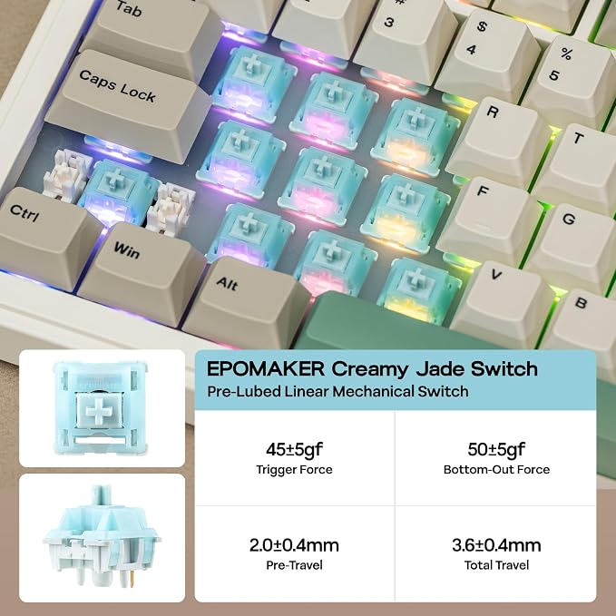 EPOMAKER RT82 Wireless Mechanical Keyboard with Screen, VIA Custom | 2.4GHz/USB-C/BT5.0, RGB Backlit, Gasket, 5-Paddings, PBT Keycaps, Hot-Swap Retro Gaming Keyboard (Creamy Jade) - Image 5