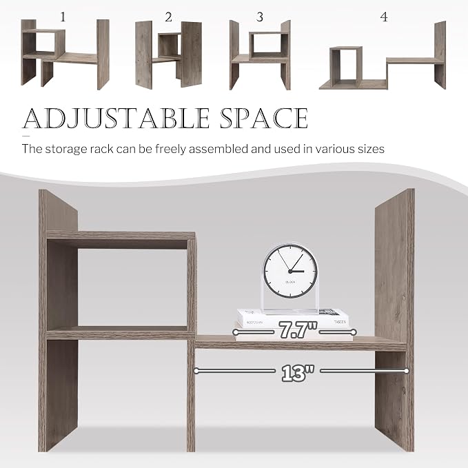 Jerry & Maggie Office Desk Organizers and Accessories for College Dorm Decor, Supplies Wooden Desk Organizer for Plants, Cubicle Shelf of Makeup Organizer for Cute Room Decor, Grey Oak - Image 5