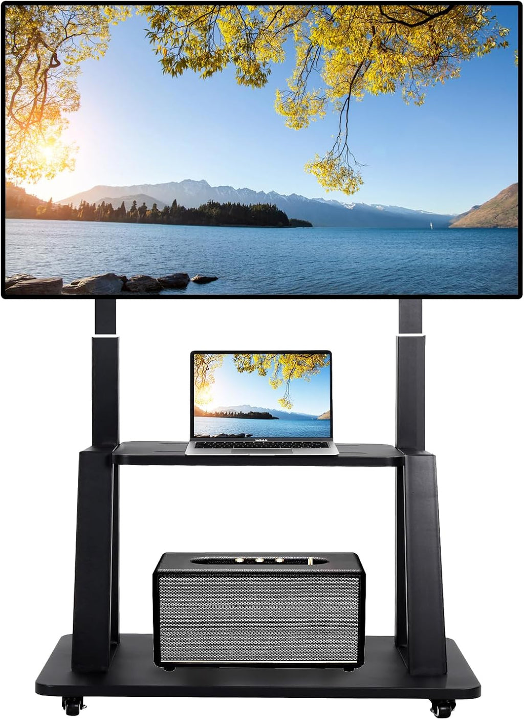 Mobile TV Stand on Wheels for 42-86 Inch Flat/Curved LED/LCD/OLED Rolling TV Cart Height Adjustable Heavy Duty Floor Portable TV Stand with Wheels with Laptop DVD Shelf Holds up to 220lbs by Maiproo