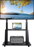 Mobile TV Stand on Wheels for 42-86 Inch Flat/Curved LED/LCD/OLED Rolling TV Cart Height Adjustable Heavy Duty Floor Portable TV Stand with Wheels with Laptop DVD Shelf Holds up to 220lbs by Maiproo