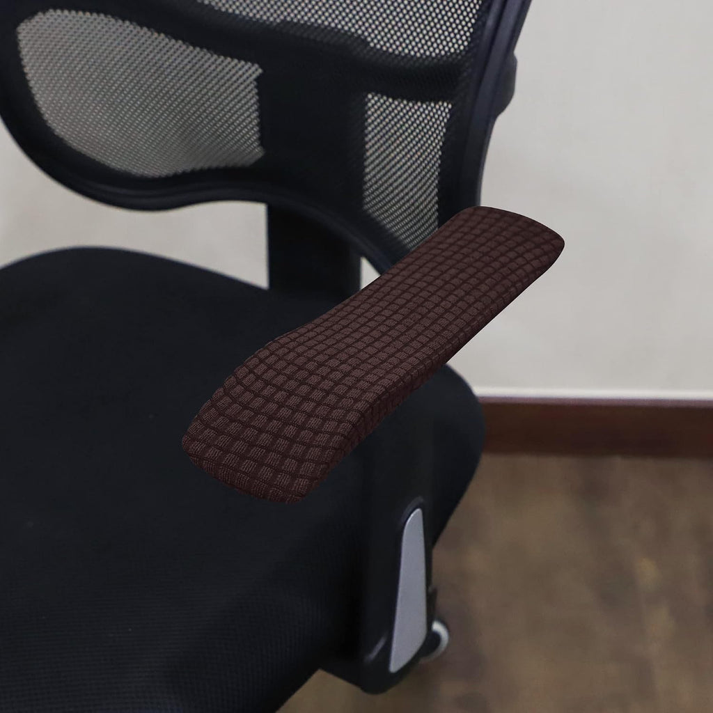 FORCHEER Desk Chair Arm Rest Covers Brown Stretchable Water-Resistant Jacquard Office Chair Armrest Covers Set of 2 Washable-Dark Brown - Image 6