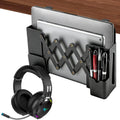 Desk Side Storage，Under Desk Clamp-on Vertical Laptop Holder,7-17 Inch Length Adjustable with Pen & Headphone Holder,No Drill Storage Shelf for Desk，Fits Table Edge 0.4" to 2.3"(Black) by IUSEIT