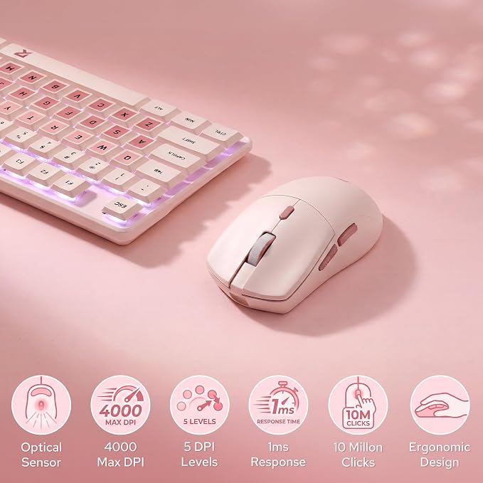 Redragon BS8531 Wireless 104-Key Low-Profile Keyboard, 4000 DPI Mouse Combo | 30% Slimmer Ultra-Thin Mechanical Switch for Faster Keystrokes, Ergonomic Typing, 5-Level Adjustable DPI, Shared Dongle - Image 3