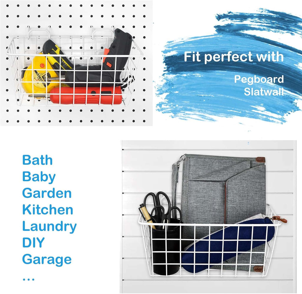 Pegboard Baskets 2 Pack Peg Board Metal Shelves Organizers (Medium, White) - Image 6