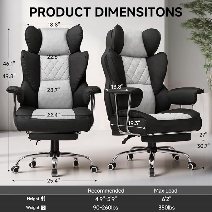 GTPLAYER Gaming Chair,Office Chair with Pocket Spring Lumbar Support, Ergonomic Comfortable Wide Office Desk Computer Chair with Outward Fixed Soft Armrests and Footrest (Fabric, Black & Gray) - Image 3
