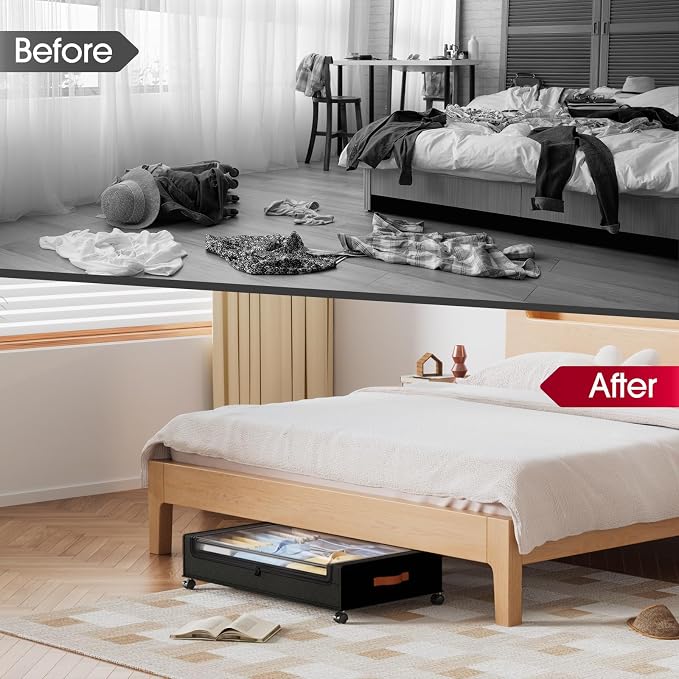 Yecaye 4 Pack Under Bed Storage with Wheels, Under Bed Storage Containers with Lids, Large Under Bed Rolling Storage with Clear Window & Label, Rolling Drawers for Clothes, Blankets, Books - Image 7