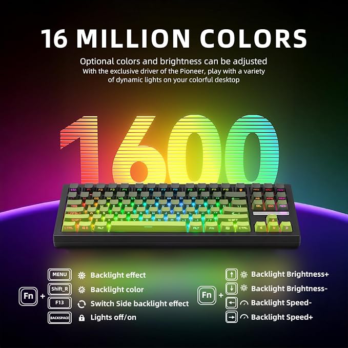 ZORNHER ZH870 Wireless Mechanical Gaming Keyboard,80% Green Custom Creamy Sound Keyboard with Shine Through PBT Keycaps,Pre-lubed Linear Switches,Hot-Swappable,RGB Backlit,2.4GHz/USB-C/BT5.0 - Image 5