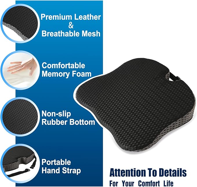 Hapiclody Car Seat Cushion for Driving,Premium Memory Foam Car Cushion for Better Visibility, Non-Slip Hip & Lower Back Tailbone Cushion, Car Seat Cushion Driver Booster for Short People, Truck(Black - Image 3