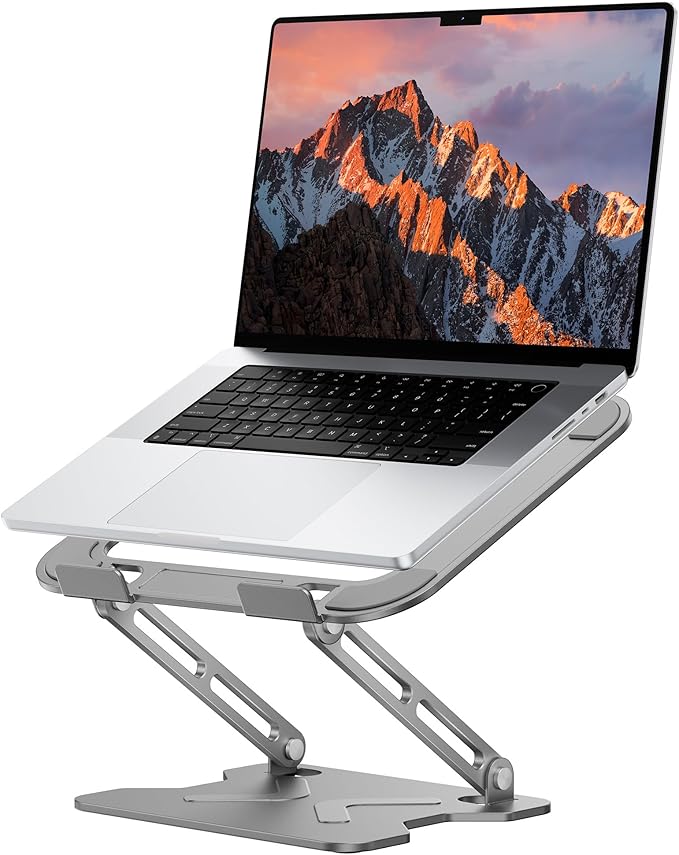 JCZT Adjustable Laptop Stand for Desk, Metal Foldable Laptop Riser, Grey | Ergonomic Portable Laptop Stand, Ventilated Cooling Computer Notebook Holder for MacBook Air Pro, All 10-16'' Laptops by JCZT