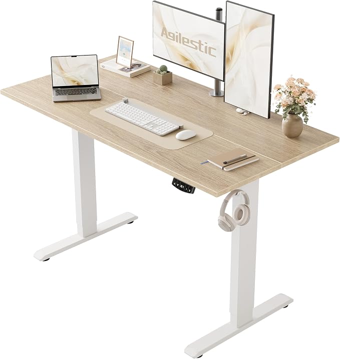 Agilestic 48 * 24 Inch Height Adjustable Electric Standing Desk, Maple | Sit Stand Up Computer Desk, Memory Presets, Stable Steel Frame,154 lbs, Easy Assembly, Splice Board, Home Office, Studying by Agilestic