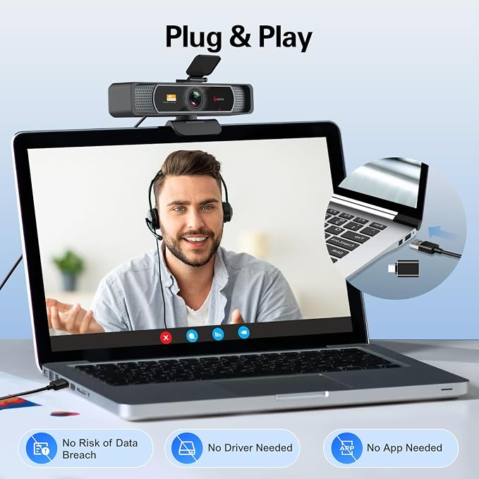 Angetube Wide Angle 4K Webcam for PC, 120° FOV Video Conference Web Camera | PDAF Autofocus, 2 Noise-Cancelling Mics, 1080P@60FPS, Auto Light Correction, USB-A/C, Privacy Cover, for Mac Laptop Desktop - Image 5