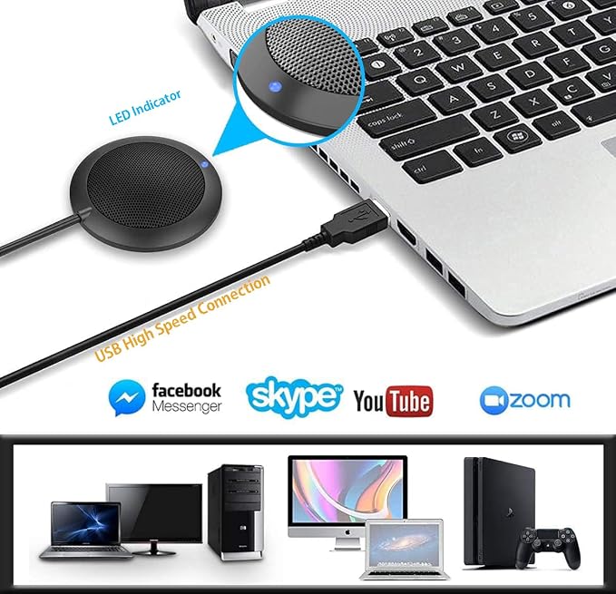 Conference USB Microphone, Computer Desktop Mic with LED Indicator | Plug & Play Omnidirectional Condenser PC for Online Meeting, Class, Skype, Recording, Zoom, (No Speakers Included) - Image 2