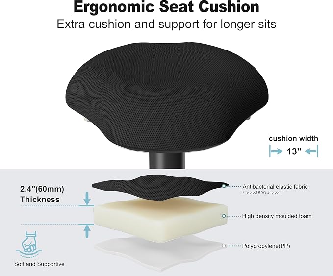 Adult Wobble Stool - Anti-Fatigue Standing Desk Stool with 360° Rocking Non-Slip Curved Base, Height Adjustable 22-32 Inch Standing Chair for Home & Office,Walnut - Image 3