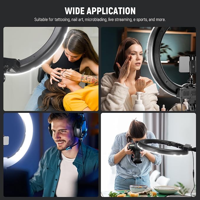 NEEWER Ring Light 18inch Kit: 55W 5600K Professional LED with Stand and Phone Holder, Soft Tube & Bag for Tattoo Lash Extension Barber Makeup Artist Studio Video Photography Lighting, RL-18 - Image 2