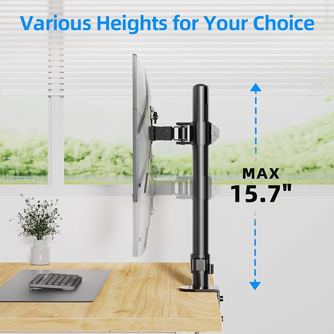 H&C(hcck&Cllassp) Single Monitor Stand for 13-27" Monitors up to 17.6lbs, Adjustable Heights and Angles Monitor Arm, Desk Mount Stand with C-Clamp, VESA 75x75mm or 100x100mm, Black - Image 3