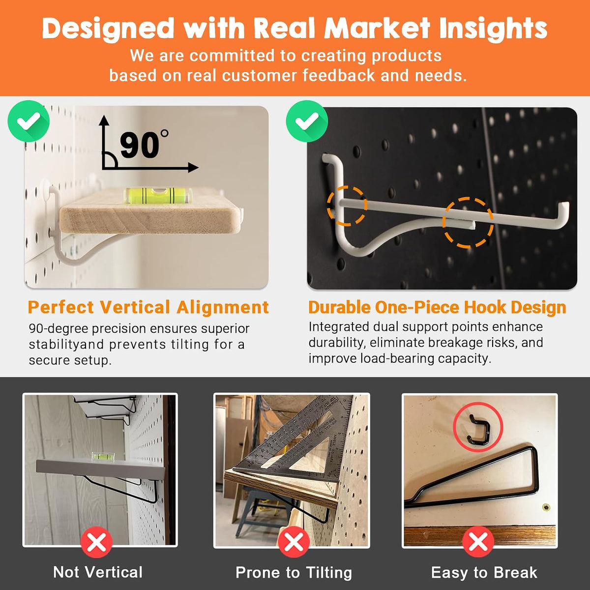 Solid Wood Pegboard Shelf for 1/4" Pegboard, 1 Pack - Image 4