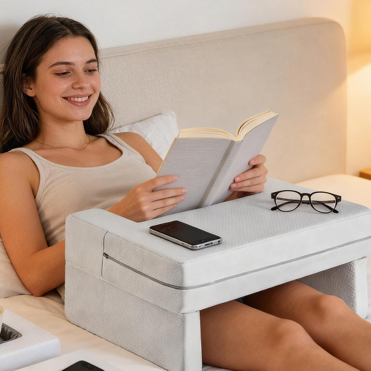 DUMOS Ergonomic Reading Pillow, Cup Holder, Memory Foam Lap Desk - Image 5