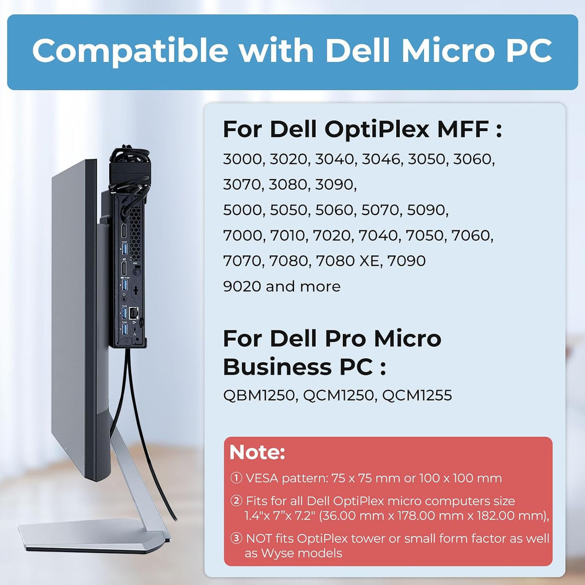 Mini PC Mount for Dell OptiPlex MFF and Pro Micro PC VESA Wall and Under Desk Mount for Dell OptiPlex Micro Pc Mounting Bracket for Dell QCM1250 7050 7080 5070 7020 3000 7060 and More with Mouse Pad - Image 2