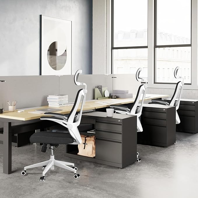 Office Chair (07White-Black, Chair) | 360° Swivel Adjustable Lumbar Support & Flip-Up Armrests capacity 300 lbs capacity - Image 7