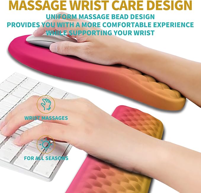 Hokafenle 2 in 1 Ergonomic Mouse Pad Wrist Support & Wrist Rest for Computer Keyboard Set, with Relieve Carpal Tunnel Pain Massage Bulge and Full Memory Gel Design (2In1 Set, Sunset Glow) - Image 4